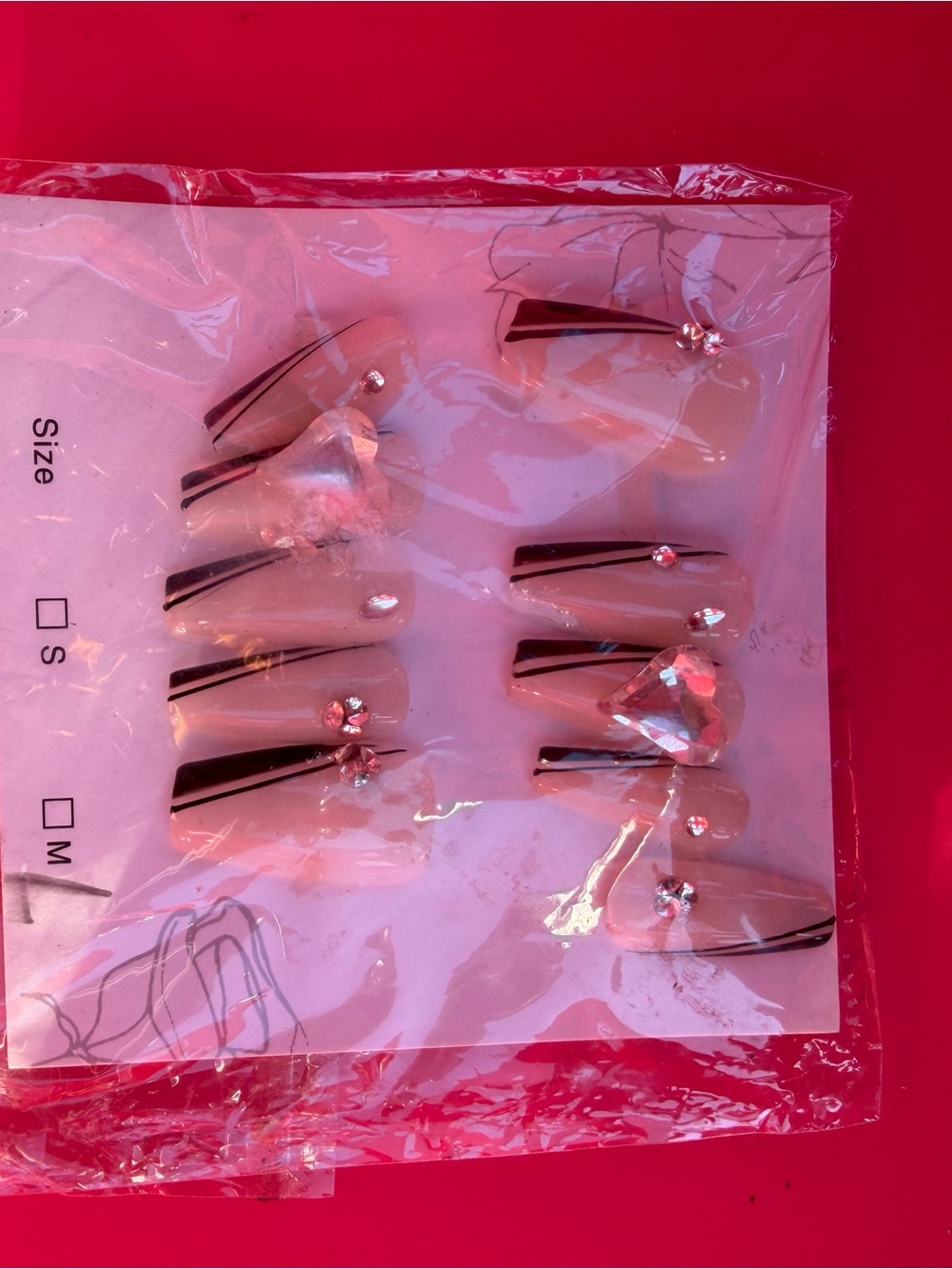 Crystal Accent Nude and Black Press-On Nail Set